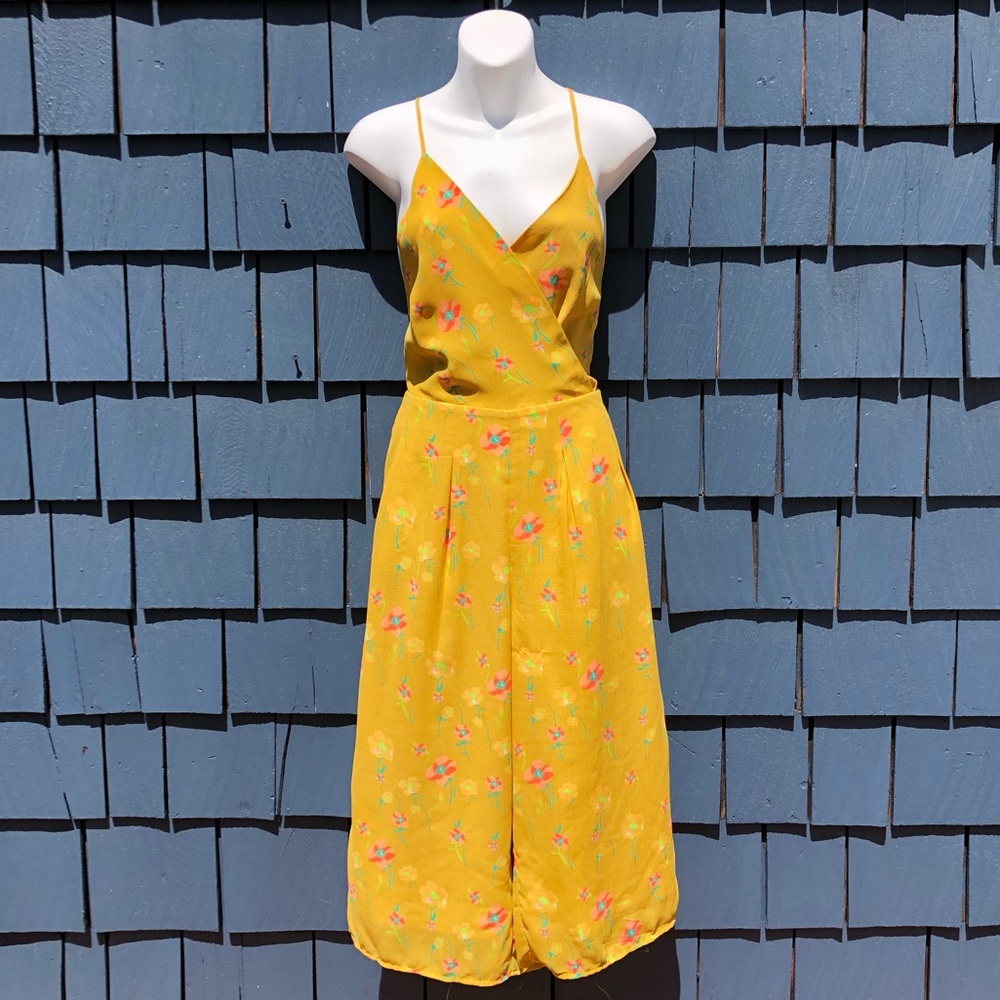 Yellow, floral, romper